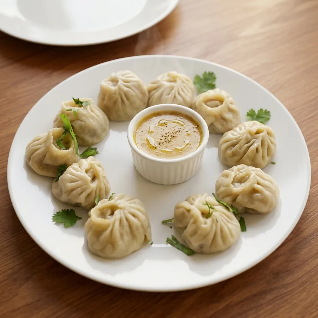 Momos - Steamed dumplings with spicy sauce at Punjab Dhaba Edmonton
